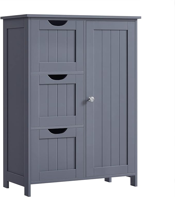 Bathroom Floor Storage Cabinet, Bathroom Storage Unit with 3 Drawers, 1 Adjustable Shelf,