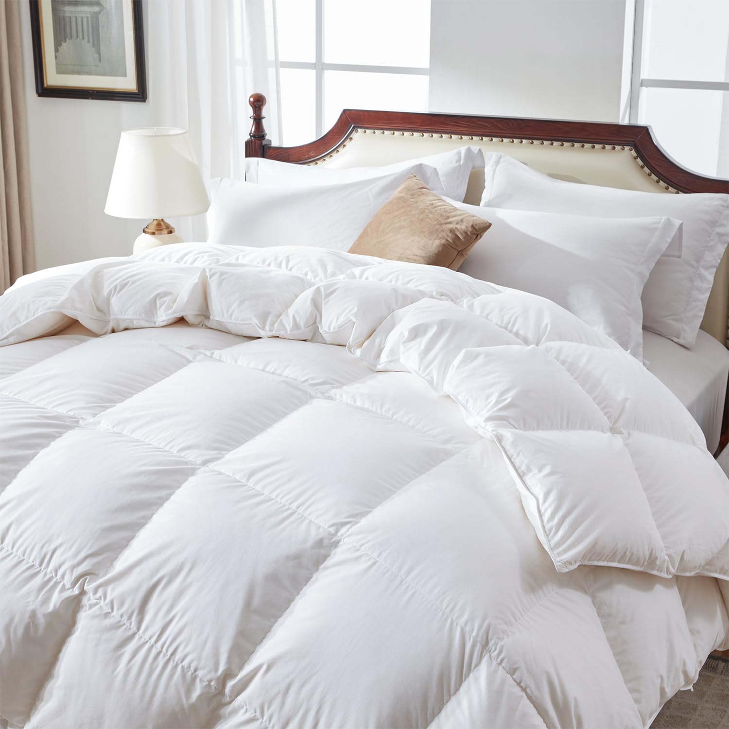 Luxurious Feather Down Comforter King Size,Fluffy Hotel Collection Duvet Insert Medium