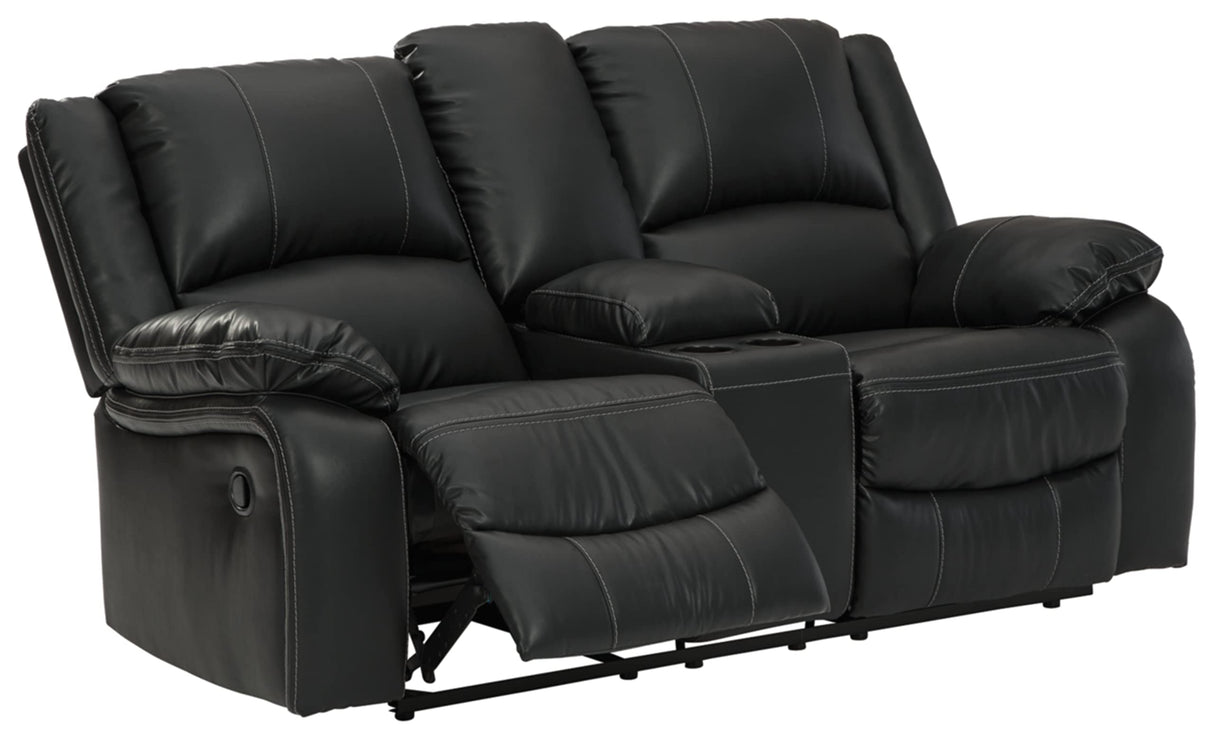 Calderwell Faux Leather Manual Double Reclining Loveseat with Storage Console, Black