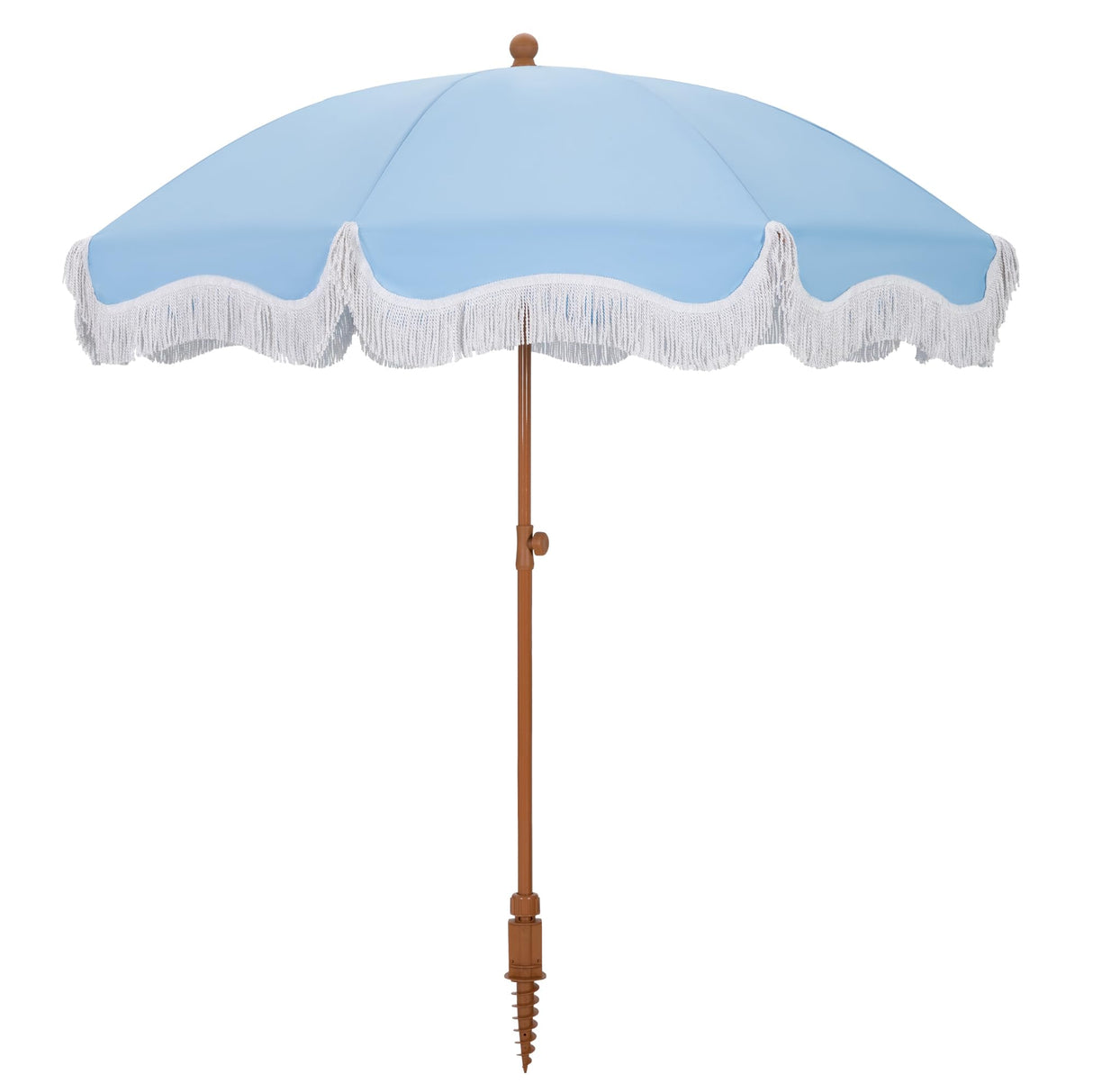 7 ft Heavy Duty Beach Umbrella with Sand Anchor, Fringe Umbrella for Sand