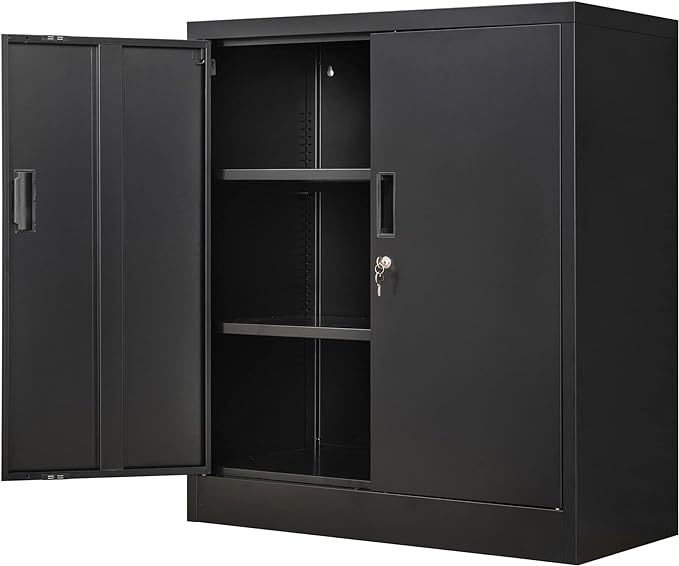 Metal Storage Cabinet, 36" H Locking Storage Cabinet with Two Drawers and Adjustable