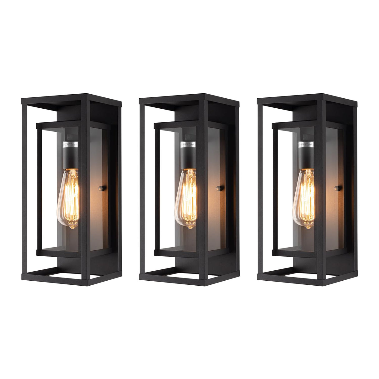 14" Classic Outdoor Wall Sconce 1 Light in Matte Black Rectangular Metal Frame