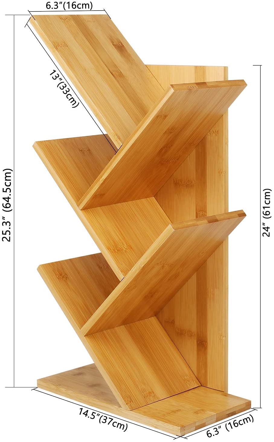 Oberhoffe Bamboo Book Rack,Tree Bookshelf,Desktop Organizer Office Storage Rack,4-Tier Bookcase,Free-Standing CDs Holder Organizer, Multifunction Display Rack for Books,Magazines,CDs and Photo
