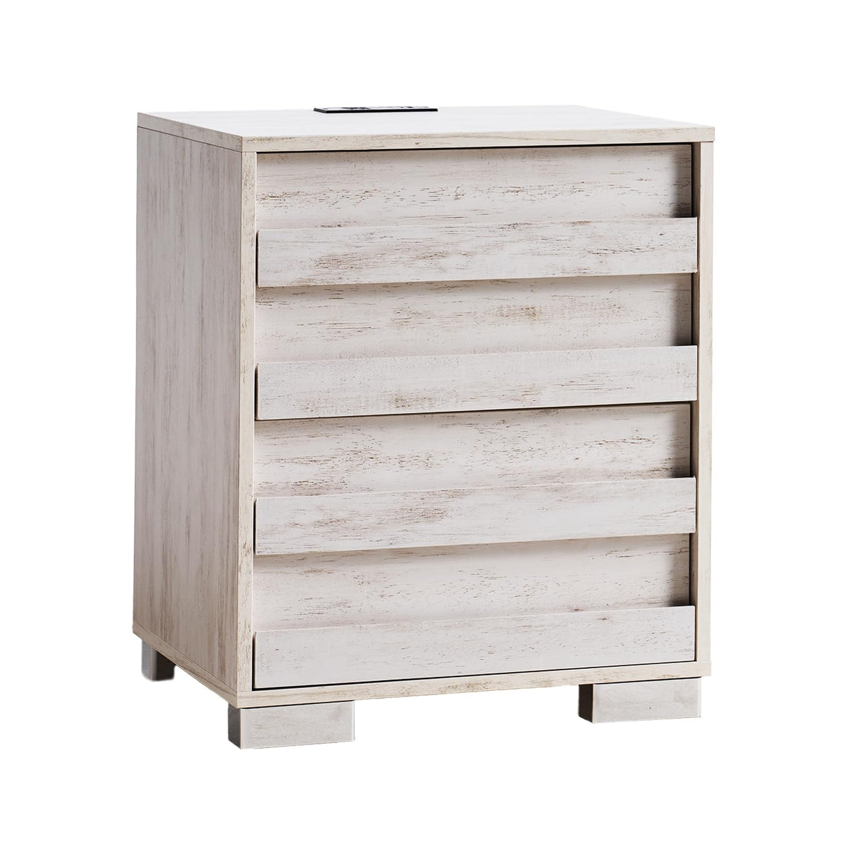 Nightstand Set of 2 with Charging Station, Wood Bedside Table with 2 Drawers