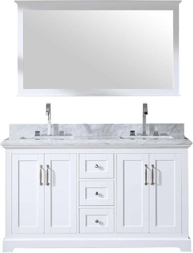 Mareo 60" Solid Wood Double Sink Bathroom Vanity | Marble Countertop & Backsplash