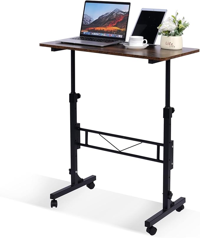 Standing Desk Adjustable Height, Mobile Stand Up Desk with Wheels Small Computer Desk Rolling Desk