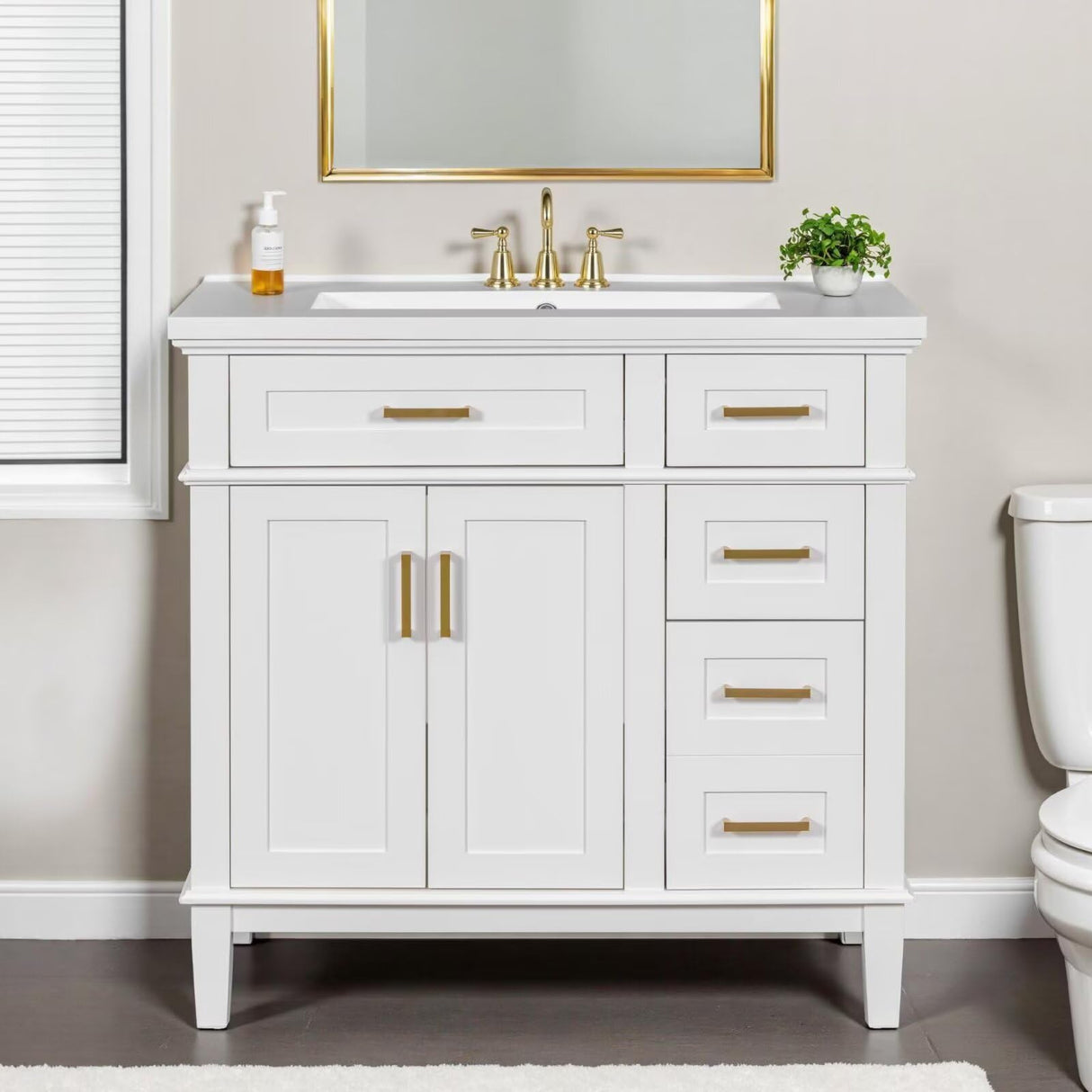 36" Bathroom Vanity with Integrated Ceramic Sink, Floor Standing Single Basin Vanity
