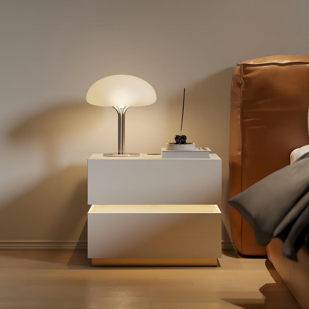 Modern White Smart LED Night Stand with Wireless Charging Station