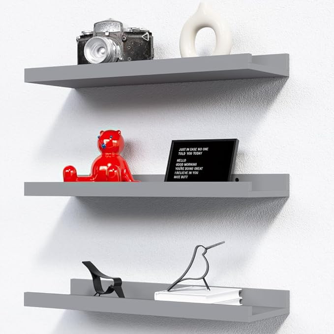 Floating Wall Mounted Shelves, 8pc Set with Lip - Black Nursery Book Shelves for Bedroom