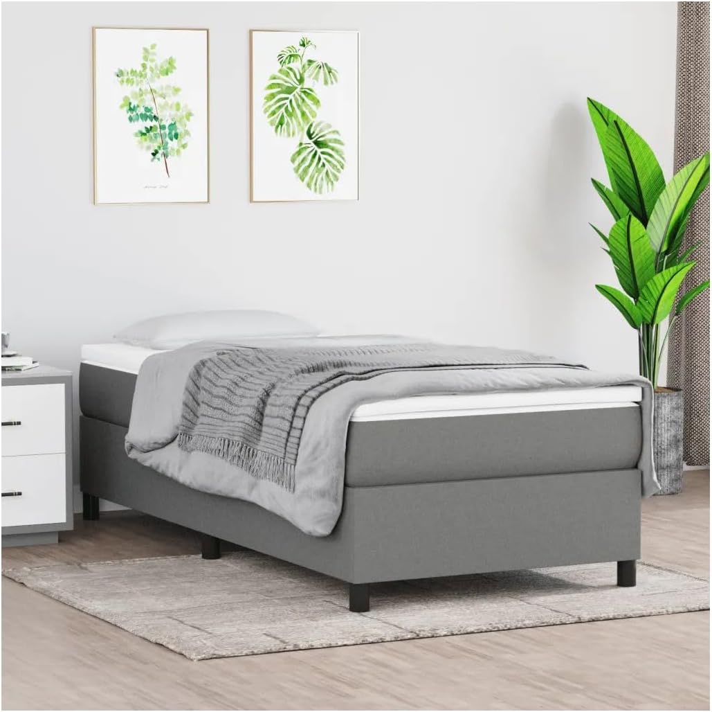Bed Frame Dark Gray 39.4"X74.8" Twin Fabric