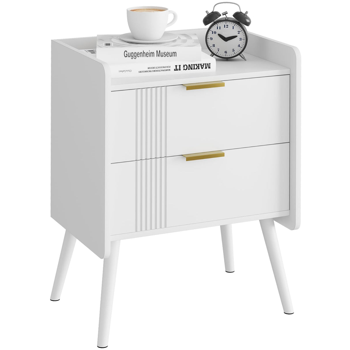 White Nightstand Modern Bedside Table with 2 Storage Drawer, Small Night Stand