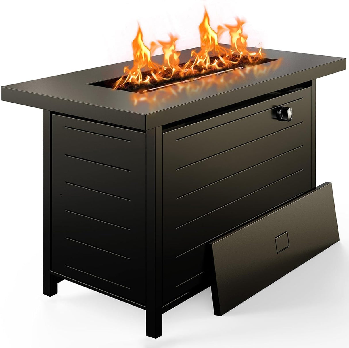 Ciays 42 Inch Gas Fire Pit Table, 60,000 BTU Propane Pits for Outside with Steel Lid and Lava Rock, 2 in 1 Firepit Table Gatherings Parties on Patio Deck Garden Backyard, Black - Bircata