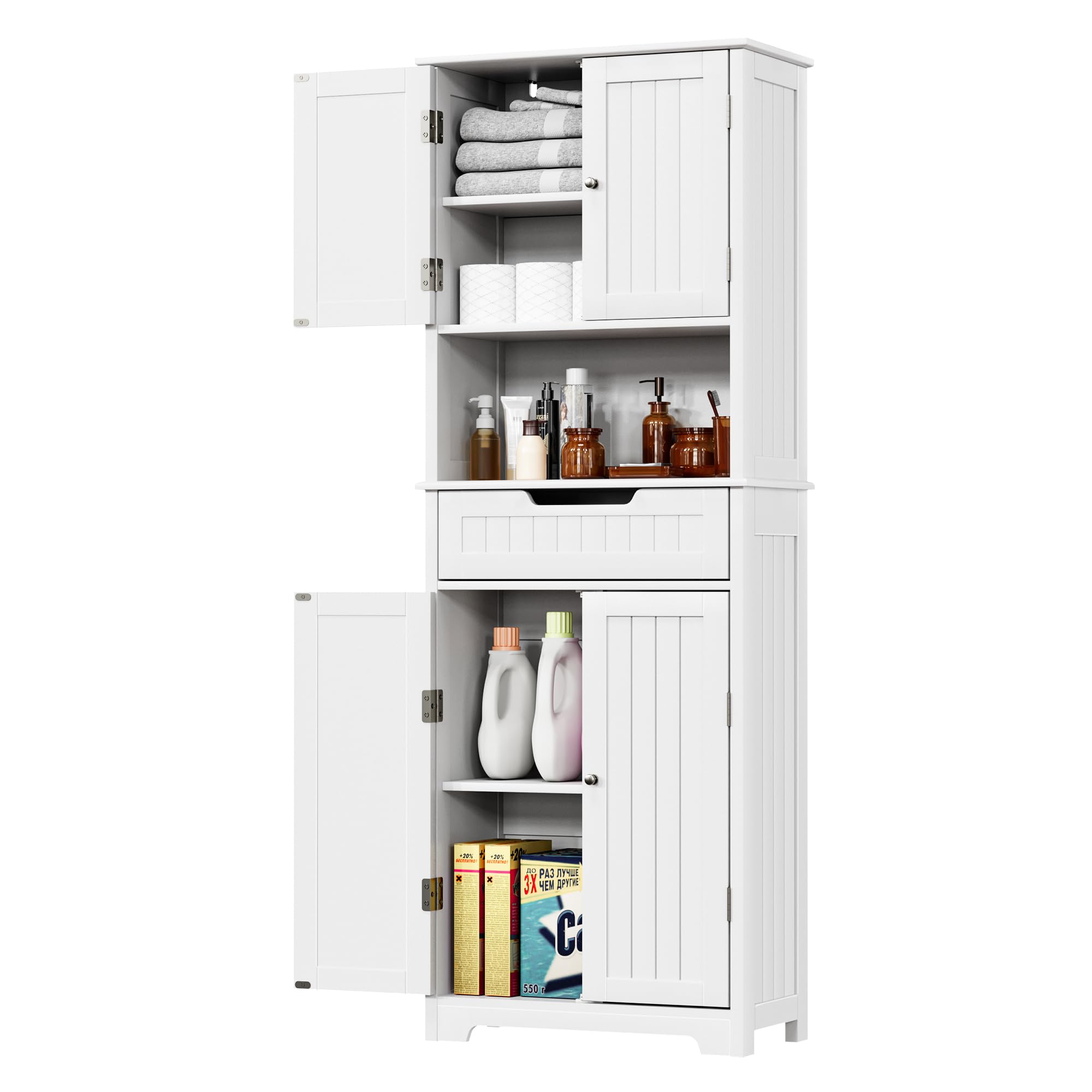 Bathroom Storage Cabinet Tall, 67 inch Linen Cabinet Freestanding, Kitchen Pantry