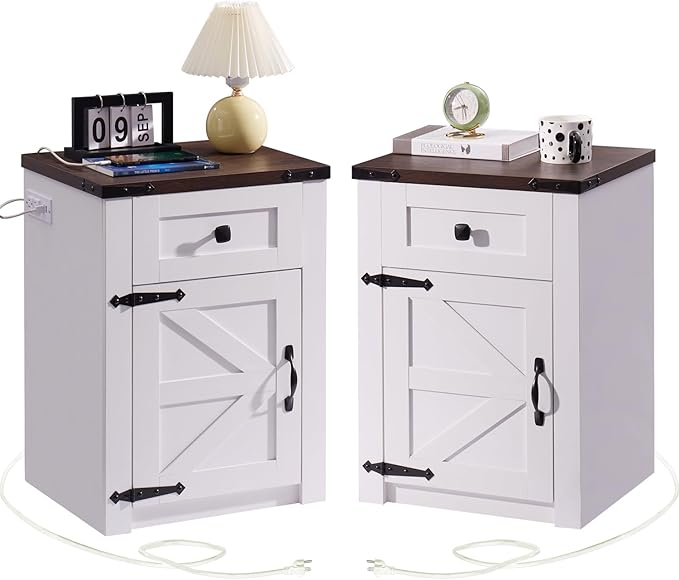 Set of 2, Nightstand with Charging Station