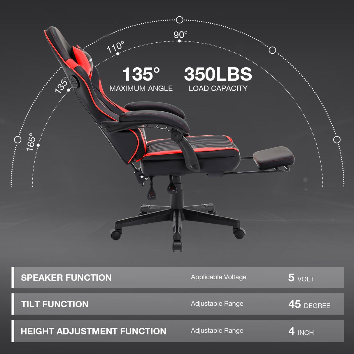 Gaming Chair with Speakers, High Back Computer Chair with Footrest
