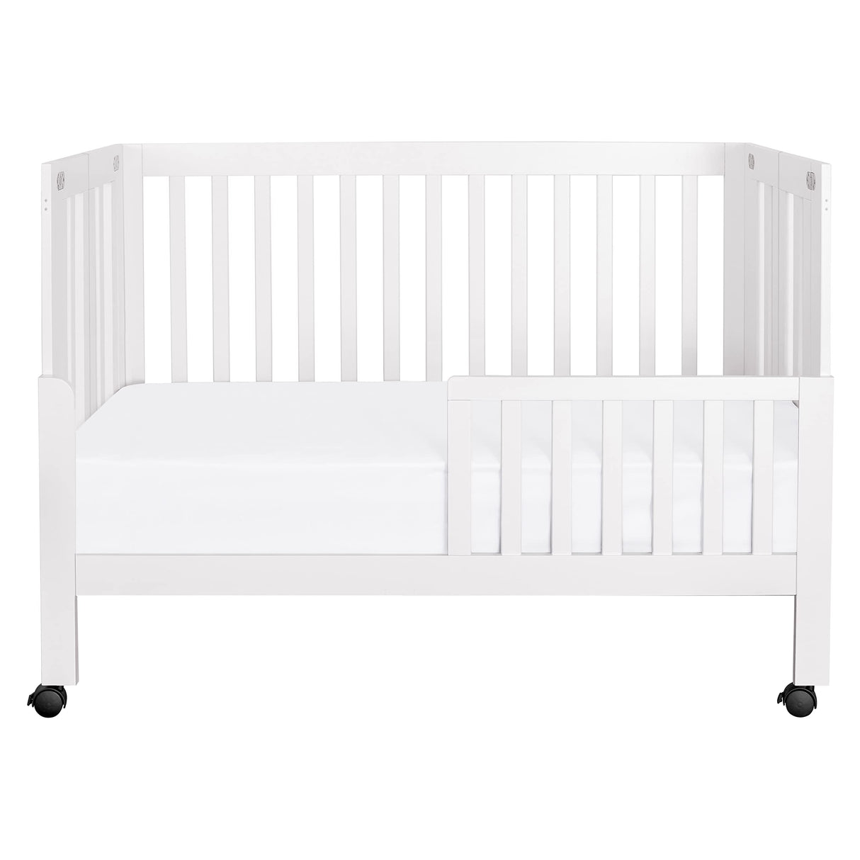 Maki Full-Size 2-in-1 Portable Folding Crib with Toddler Bed Conversion Kit in White