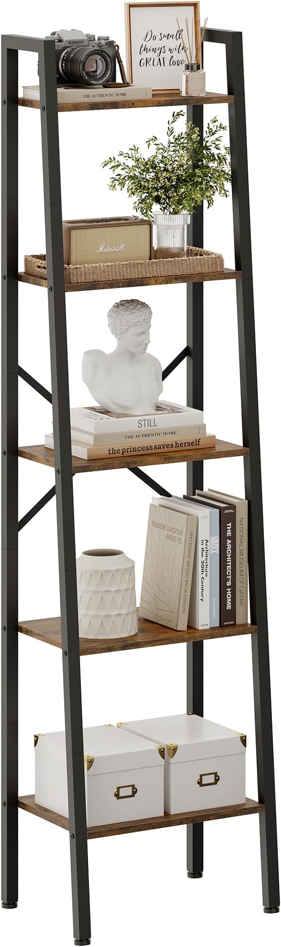 Industrial Ladder Bookshelf, Multifunctional Ladder Shelf