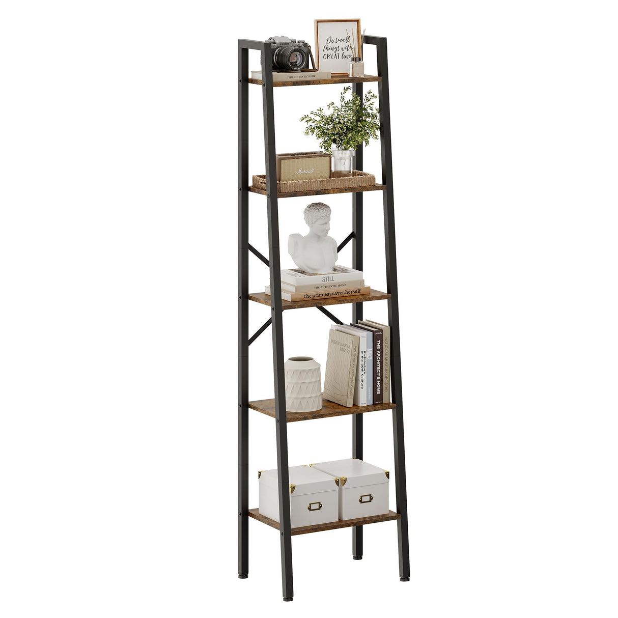 Industrial Ladder Bookshelf, Multifunctional Ladder Shelf