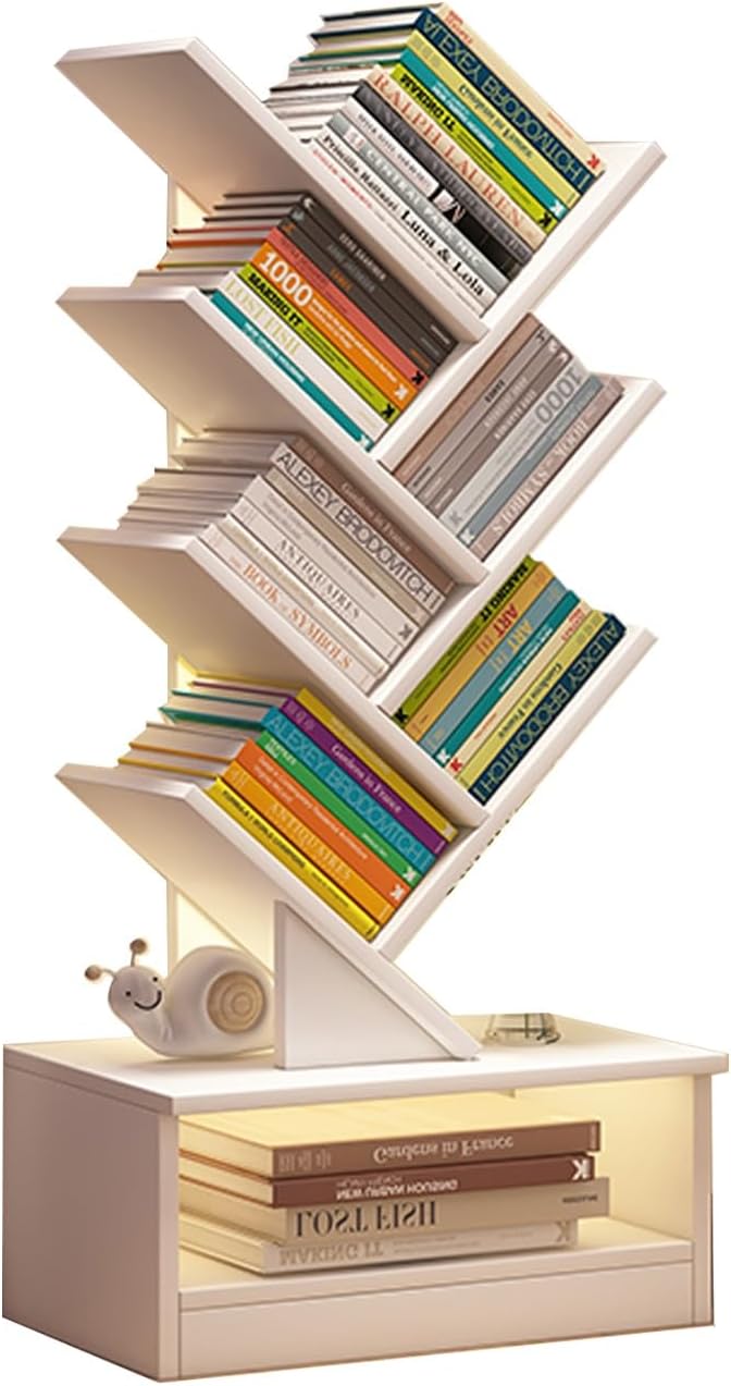 Book Tree with Wooden Drawer, Tree Bookshelf, Modern Book Storage, Free Standing Book Shelf