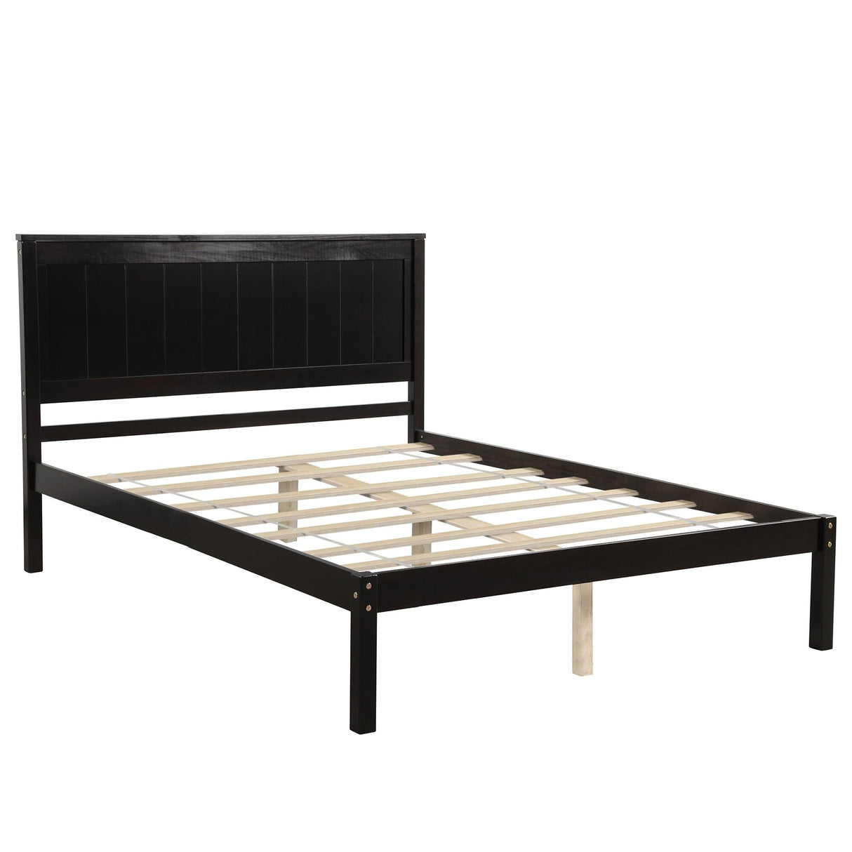 Bed Frame with Headboard,Wood Slat Support Espresso - Full