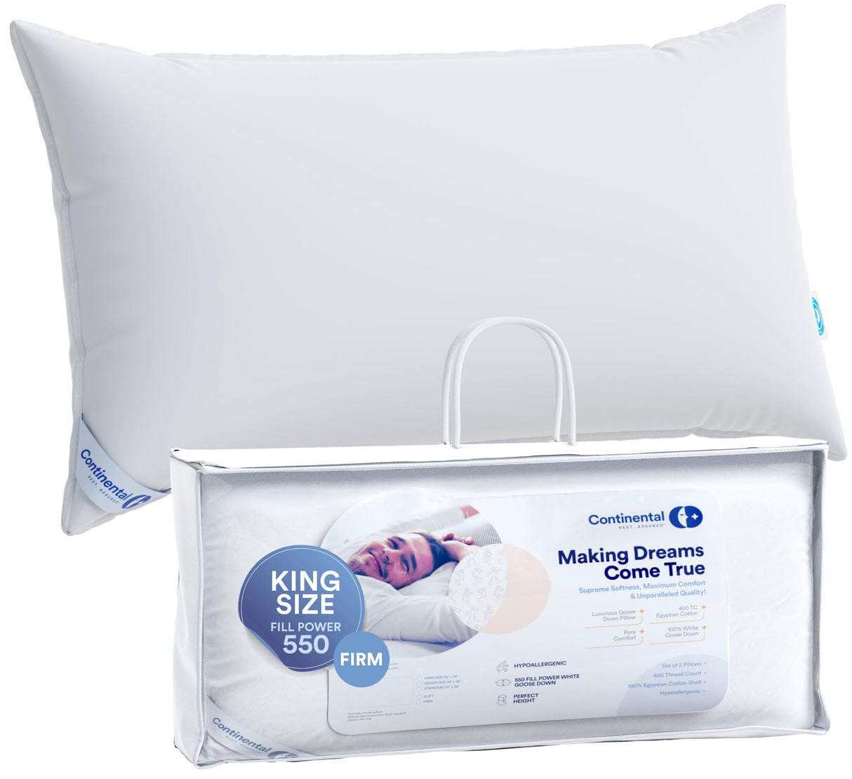 Luxury Down Pillows King Size Pack of 1 - Family Made in New York