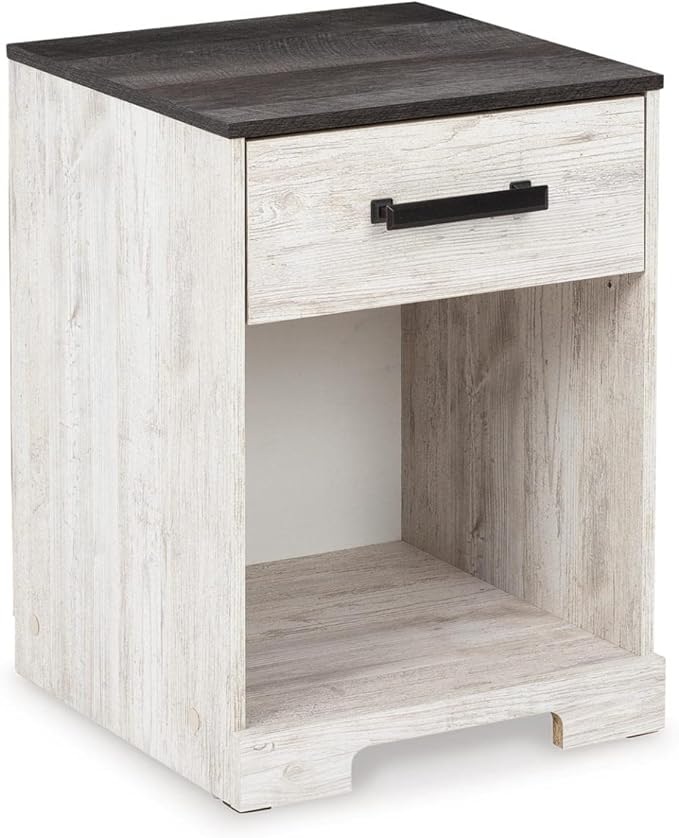 Shawburn 1 Drawer Night Stand Nightstand, 22.09" Tall, Whitewash & Gray