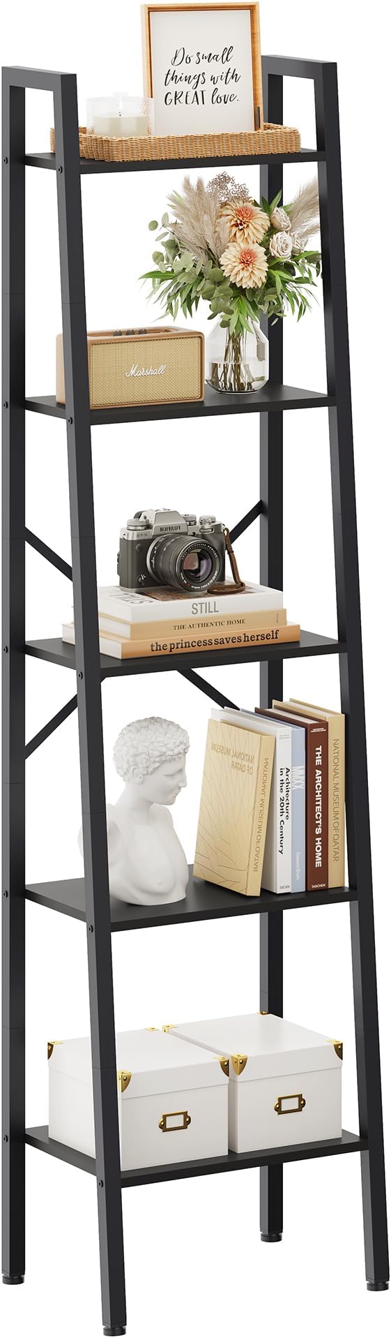 Industrial Ladder Bookshelf, Multifunctional Ladder Shelf