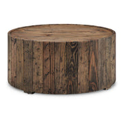 Dakota Reclaimed Wood Round Cocktail Table with Casters, 16.5" x 34" x 34"