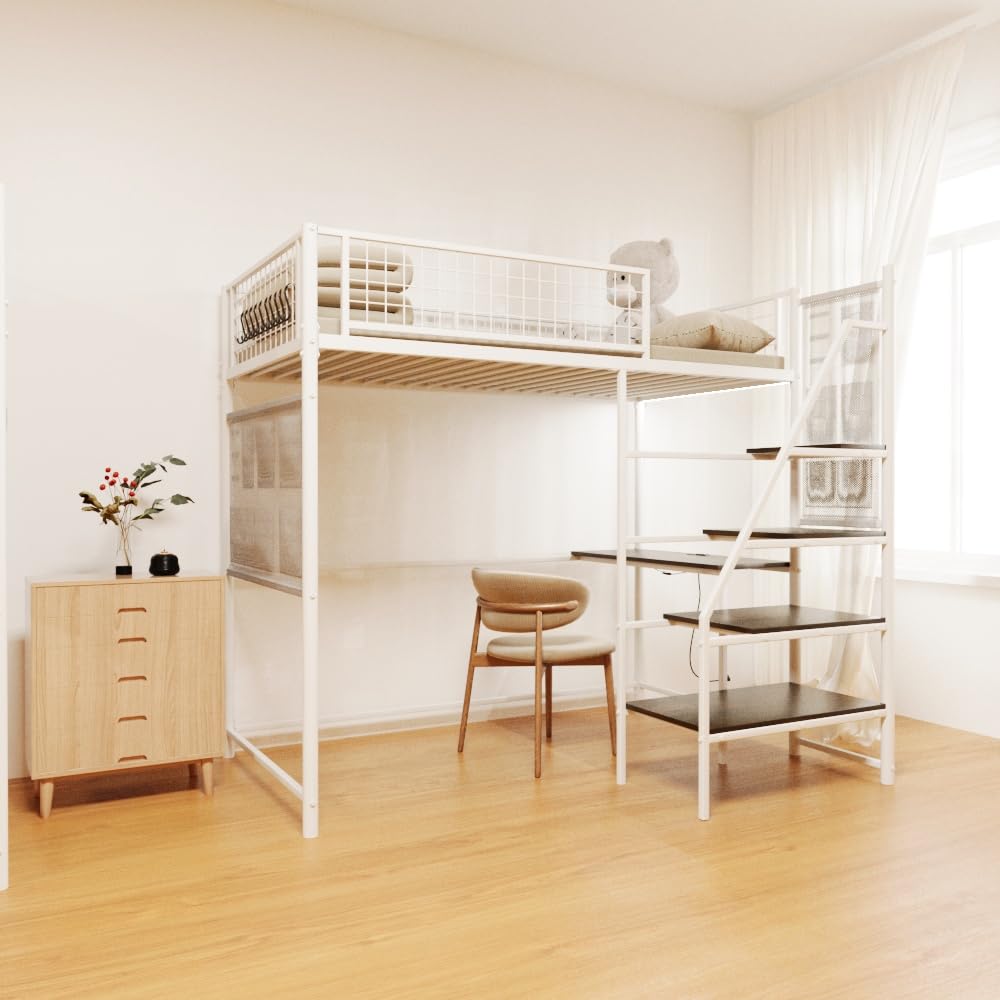 Twin Loft Bed with Desk, Charging Station, LED Lights & Storage – Perfect for Teen Bedrooms,