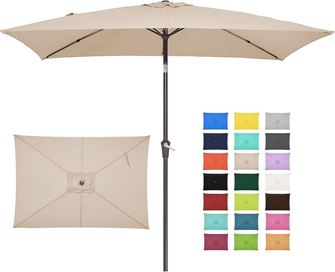 6.5x10 ft Rectangular Patio Umbrellas Outdoor Market Umbrella with Push Button Tilt and Crank, Rectangle Table Umbrella 6 Sturdy Ribs UV Protection for Pool Garden Backyard Deck, Taro Purple