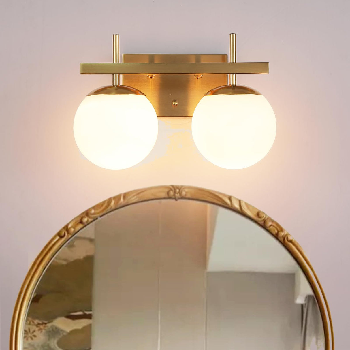 Gold Mid Century Modern Vanity Light Fixtures, 2 Light Bathroom Vanity Light,Globe