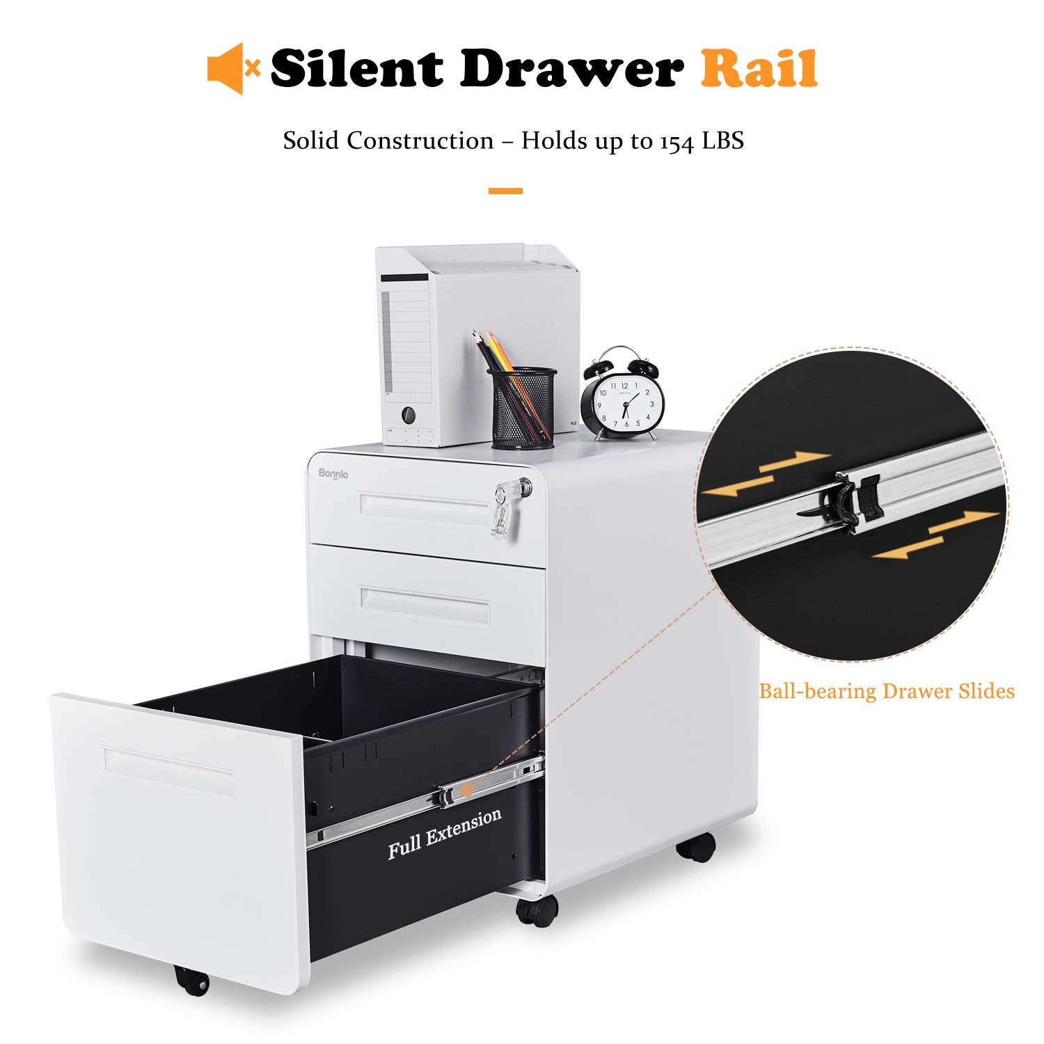 23.8" H 3 Drawer Rolling File Cabinet with Lock, Mobile File Cabinet Under Desk