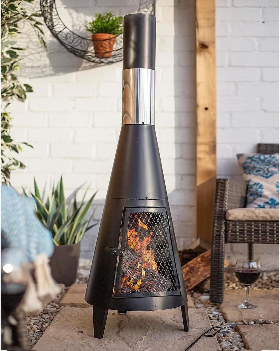 63 inch Tall Chiminea Outdoor Fireplace for Backyard and Patio - Wood Burning Rocket