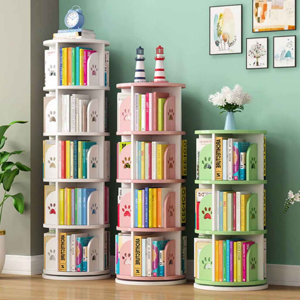 Rotating Bookshelf, 360 Display Corner Bookshelf for Small Space Green Bear Paw Pattern