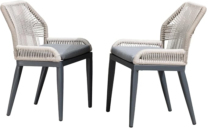 Patio Dining Chair Set 2 Pieces Aluminum Modern Furniture Seating for Garden