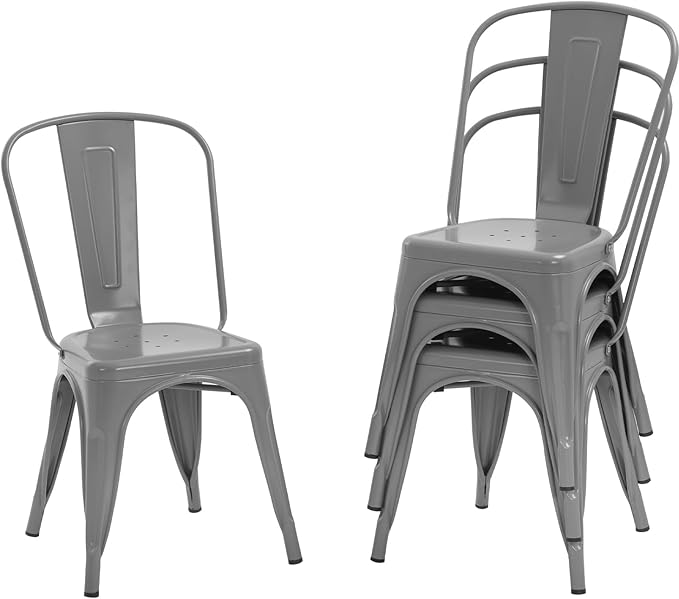 18 Inch Metal Chairs Set of 4 Metal Stackable Patio Seat Height Café Restaurant Dining