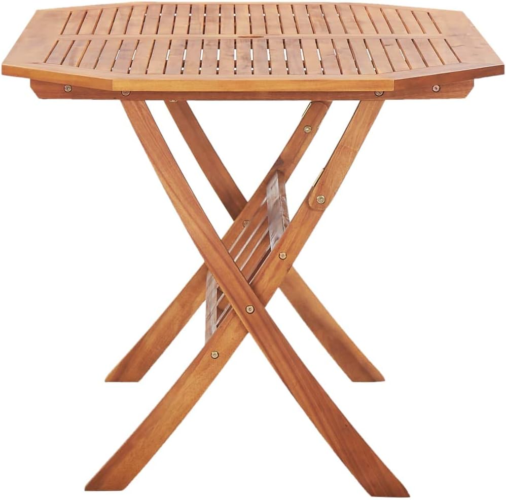 Folding Patio Dining Table - 53" Solid Acacia Wood with Parasol Hole