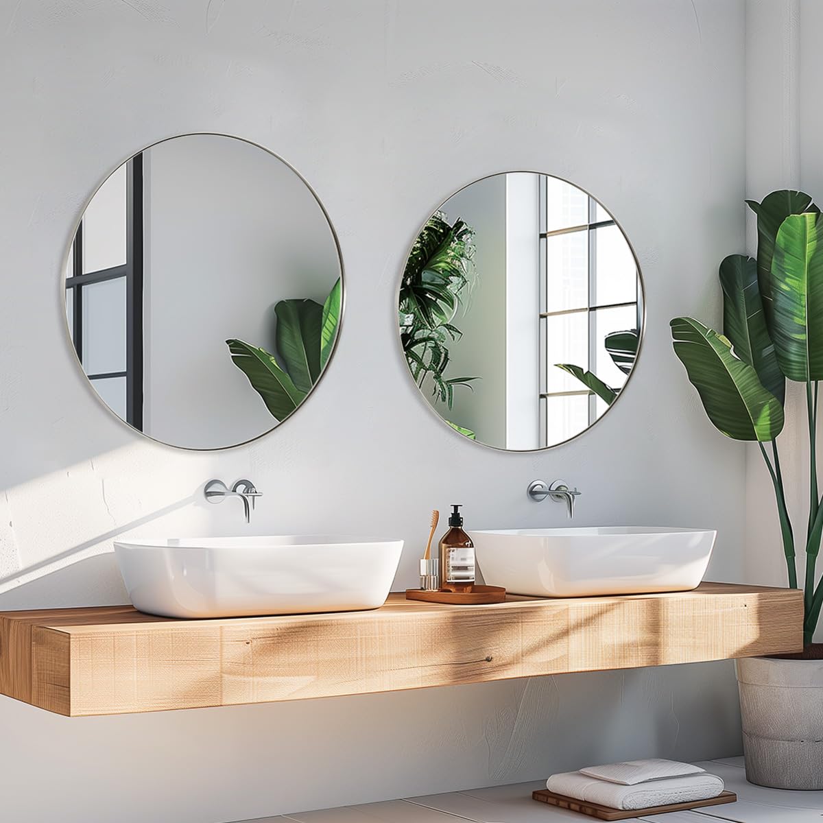 Bathroom Mirror, Brushed Silver Round Bathroom Mirrors