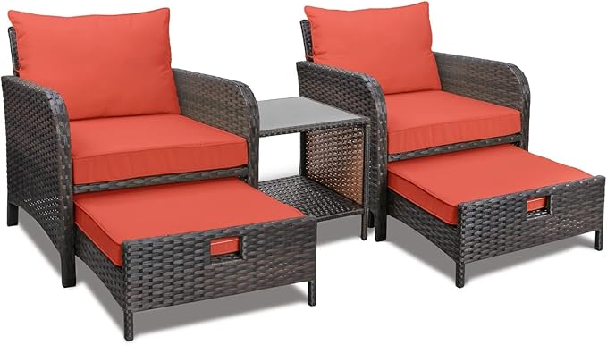 Balcony Furniture 5 Piece Patio Conversation Set, PE Wicker Rattan Outdoor Lounge Chairs