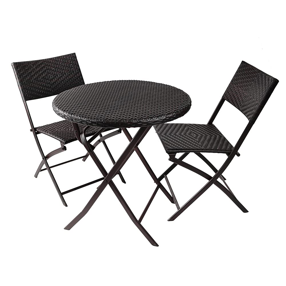 3-Piece Folding Bistro Set - PE Wicker Rattan Outdoor Patio Furniture with Foldable Table and Chairs
