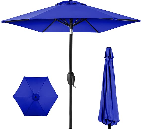7.5ft Heavy-Duty Round Outdoor Market Table Patio Umbrella w/Steel Pole, Push Button Tilt