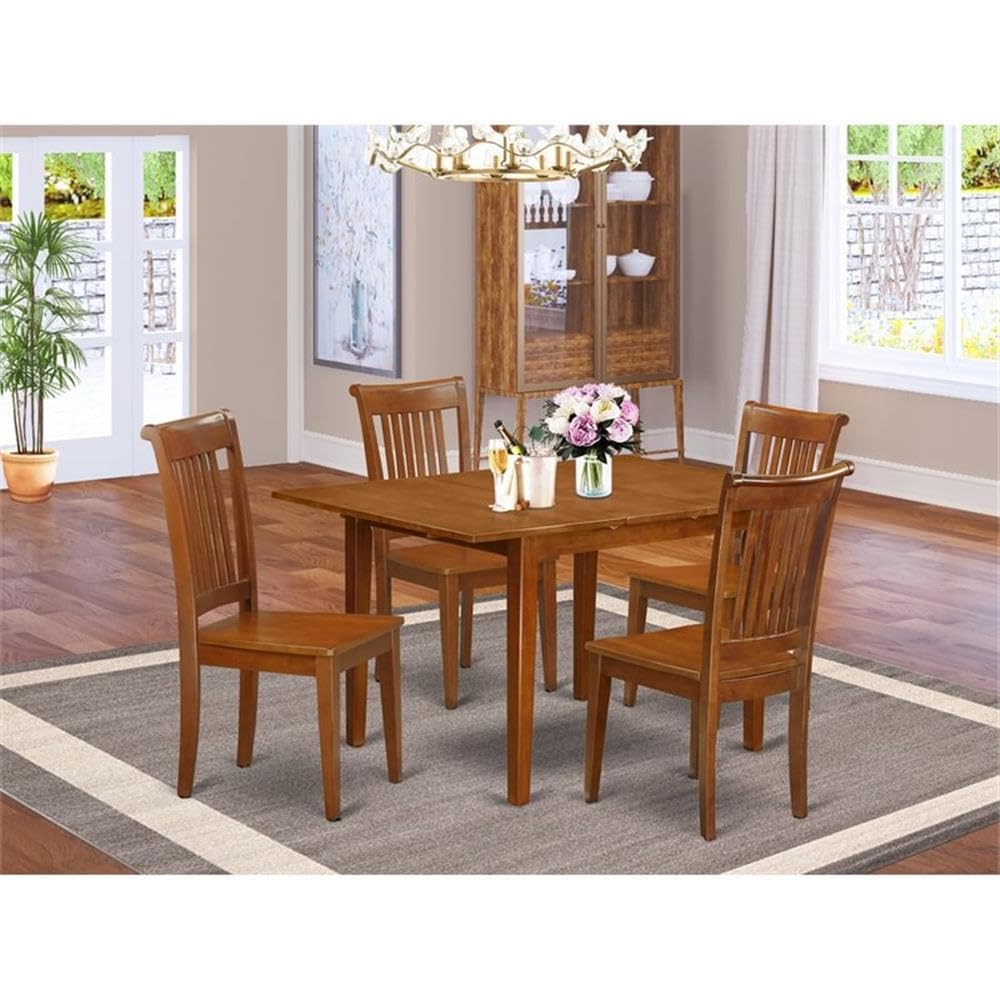 MLPO5-SBR-W Milan 5 Piece Set Includes a Rectangle Dining Room Table with Butterfly