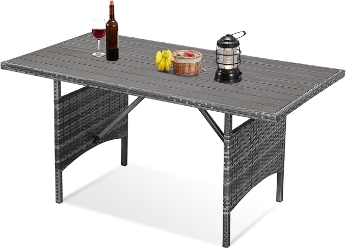 Wicker Outdoor Dining Table, 54” Metal Frame Table for Patio Furniture