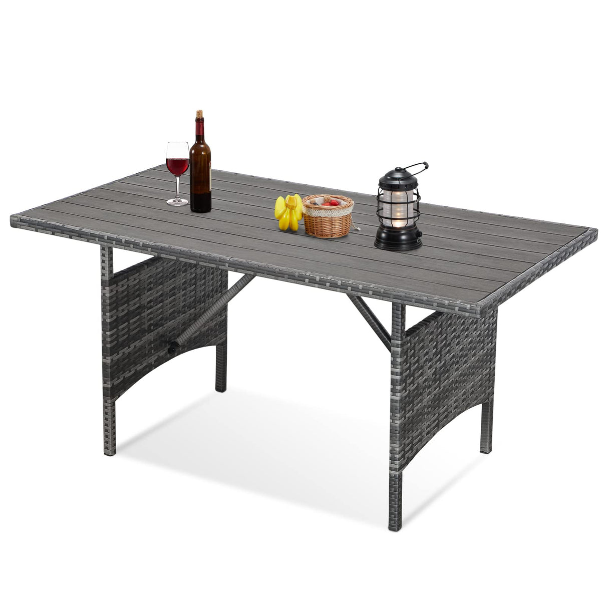 54-Inch Wicker Outdoor Dining Table - Grey Metal Frame for Patio & Indoor Use