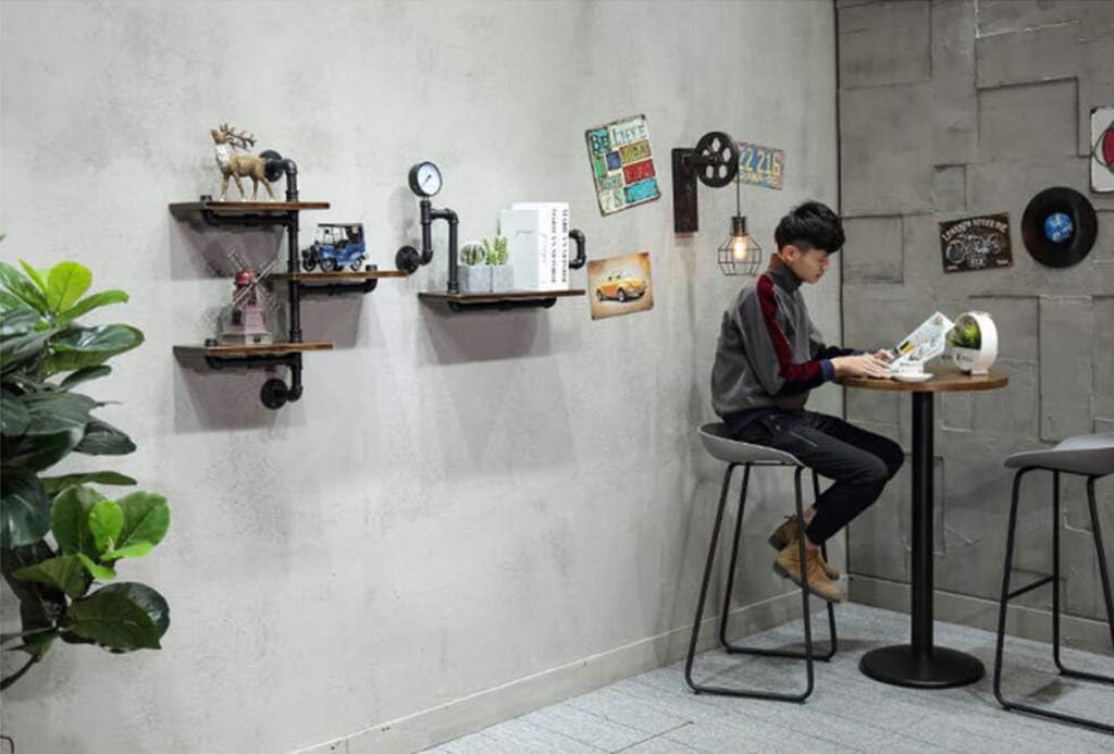 Retro Shelves Industrial Style Wrought Iron Water Pipe Display Stand Solid Wood Bulkhead