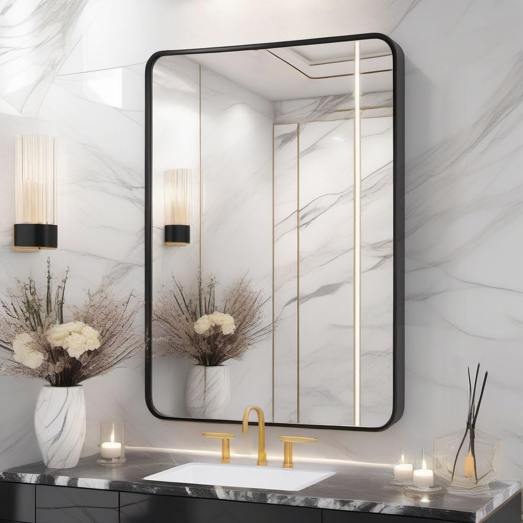 Black Bathroom Mirror for Over Sink, Dresser, Rectangle Wall Mirror