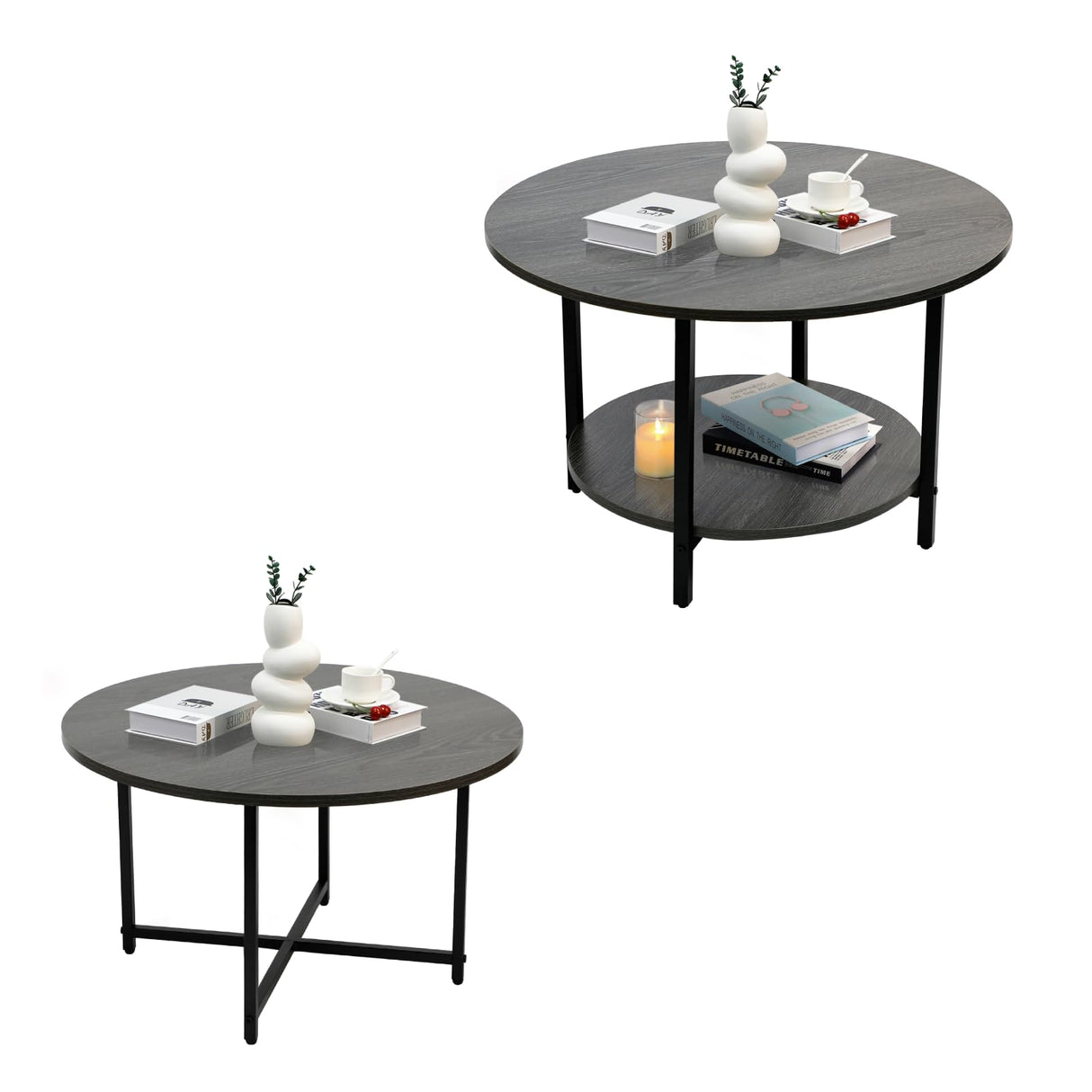 Coffee Table Set of 2, Combination of Single and Double Layers