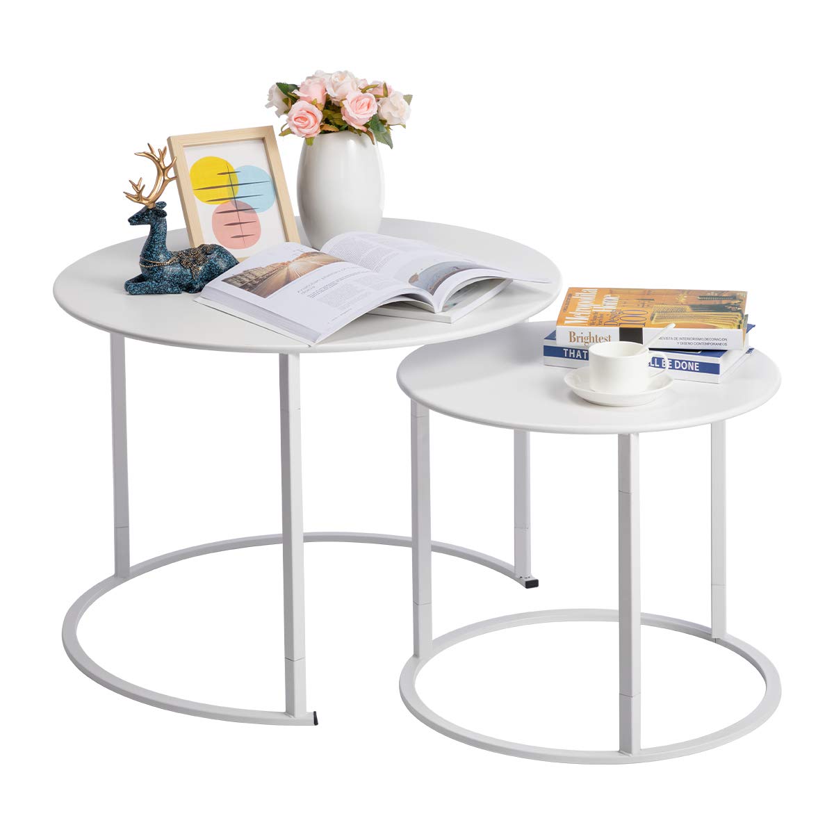 Modern Round Side Table Set of 2, Contemporary Accent Coffee and Snack Mental End Table