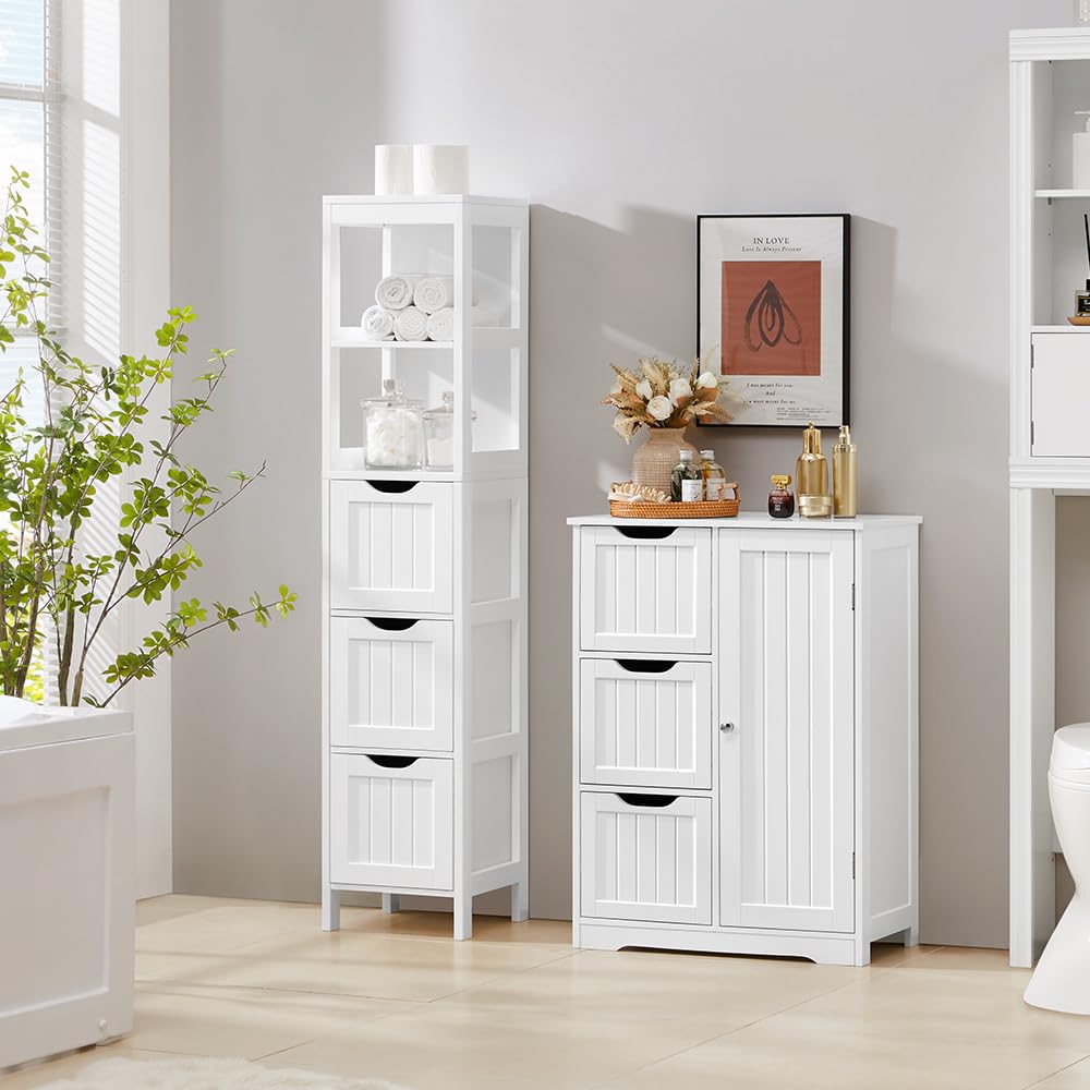 Bathroom Tall Cabinet, Slim Storage Cabinet, Narrow Freestanding Floor Cabinet with 3