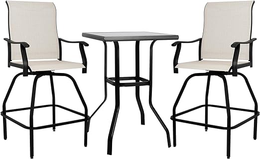 Patio Bar Set Swivel Bar Stools Outdoor Bistro Textilene Furniture Stability All-Weather Set